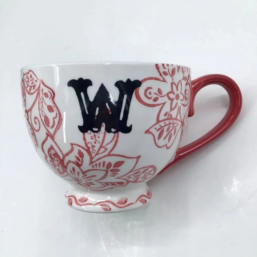 Dutch Wax Coffee Tea Mug Cup Hand-Painted Wisconsin Red White Floral Cottagecore